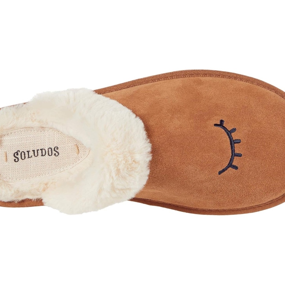 New Soludos Wink Cozy Slippers Genuine Tan Suede Leather Faux Fur Comfort NIB - Picture 4 of 8